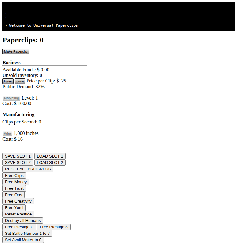 Universal Paperclips screenshot 1